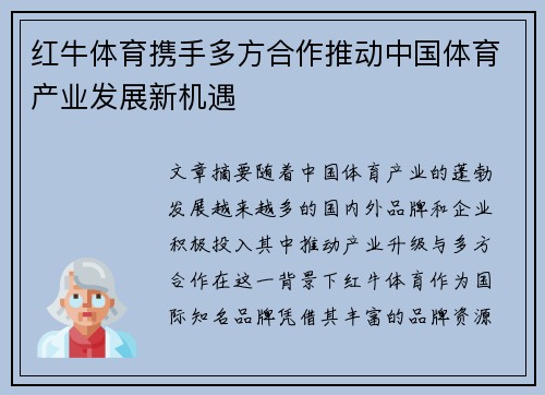 红牛体育携手多方合作推动中国体育产业发展新机遇